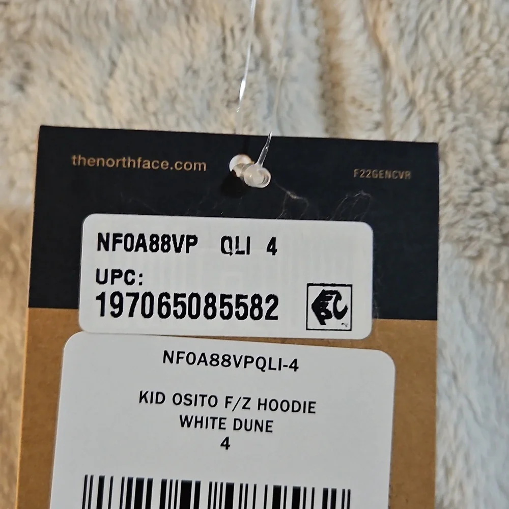 The North Face Little Kids’ Osito Full-Zip Fleece Hoodie: WHITE DUNE: NWT: SZ 4
